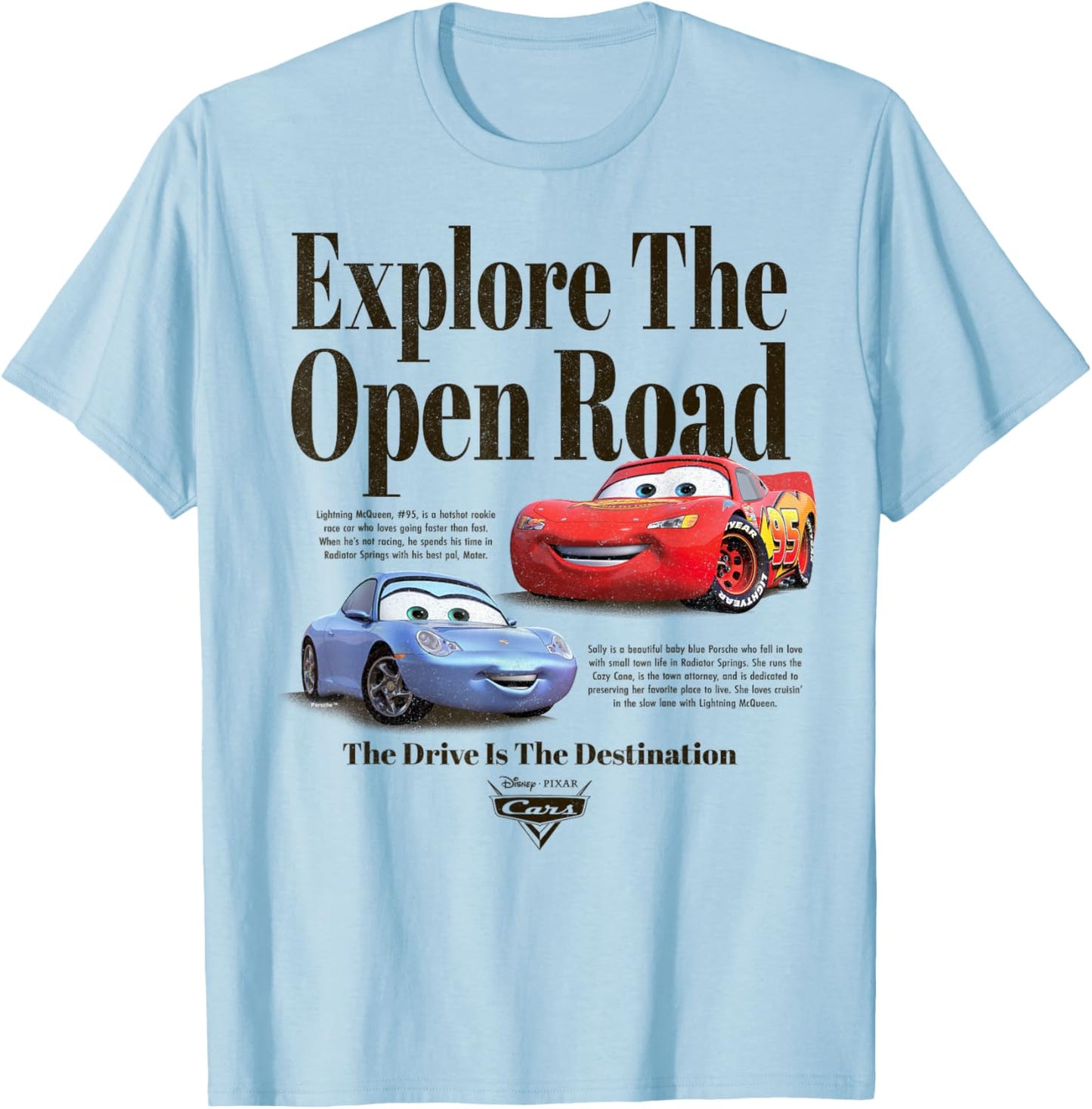 Disney Pixar Cars Explore The Open Road Sally and Lightning T-Shirt - T-Shirt | Light Blue