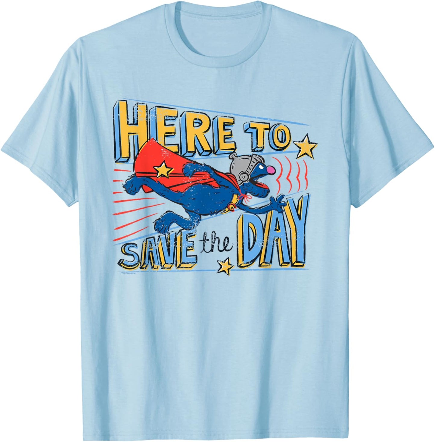 Sesame Street Super Grover Here to Save The Day T-Shirt - T-Shirt | Light Blue