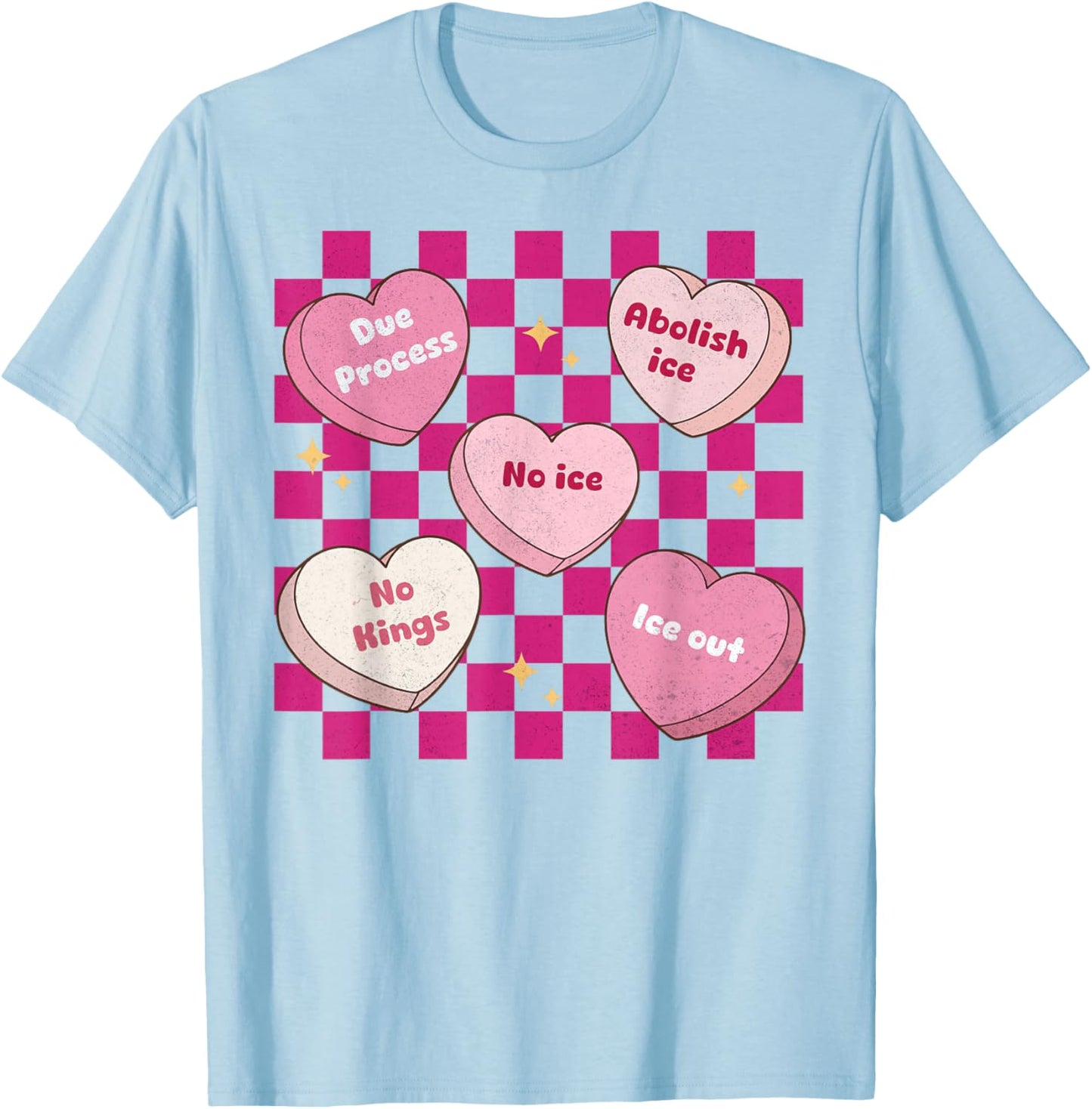 Valentine's Day Candy Heart Funny Abolish Ice Checkered T-Shirt - T-Shirt | Light Blue