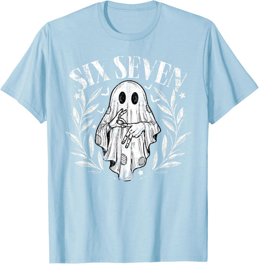 Fun Six Seven Meme 6 7 Halloween Ghost Costume T-Shirt - T-Shirt | Light Blue