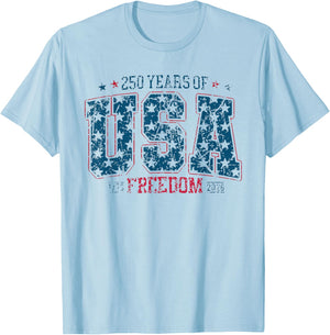 USA Patriotic 4th of July 2026 250 Years Freedom 1776-2026 T-Shirt - T-Shirt | Light Blue