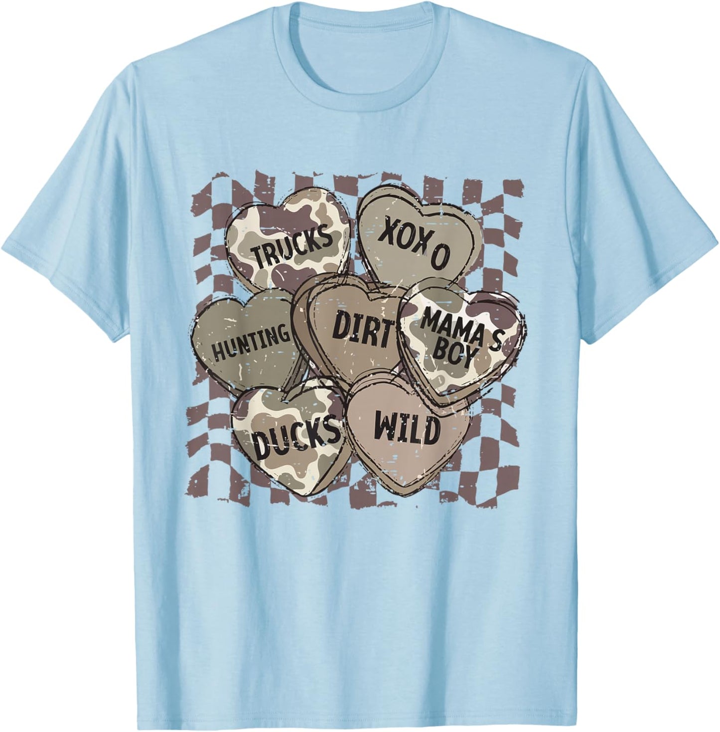 Camo Valentine Hearts Conversation Hunting Duck Truck XOXO T-Shirt - T-Shirt | Light Blue