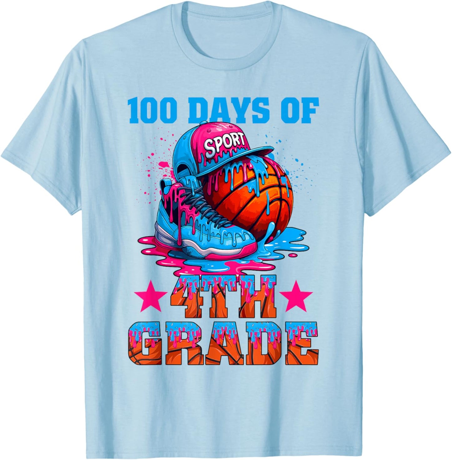100 Days of 4th Grade Basketball 100th Day of School Boys T-Shirt - T-Shirt | Light Blue