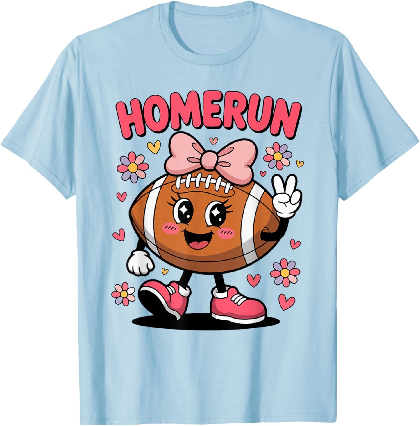 Youth Homerun Football Coquette Bow Football Sister Toddler T-Shirt - T-Shirt | Light Blue