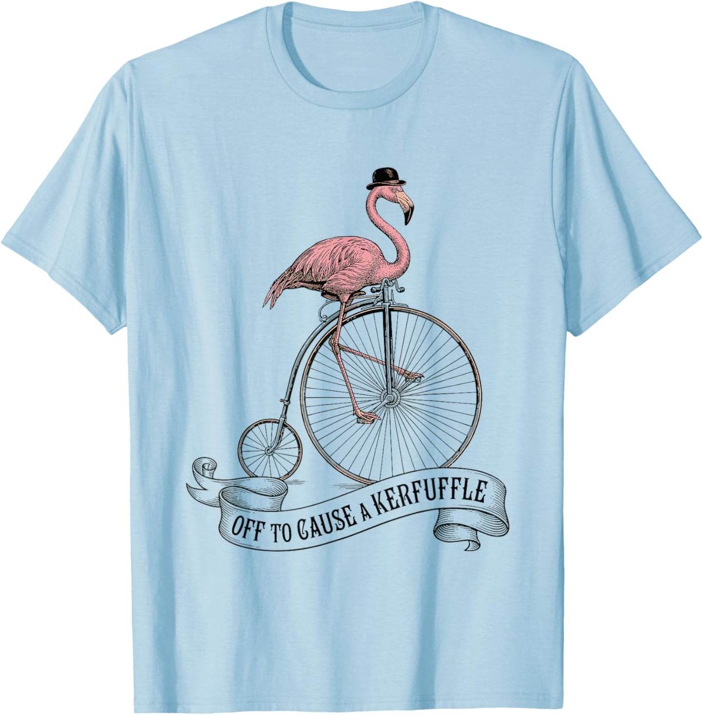 Off to Cause A Kerfuffle Flamingo Funny Birds Vintage Retro T-Shirt - T-Shirt | Light Blue
