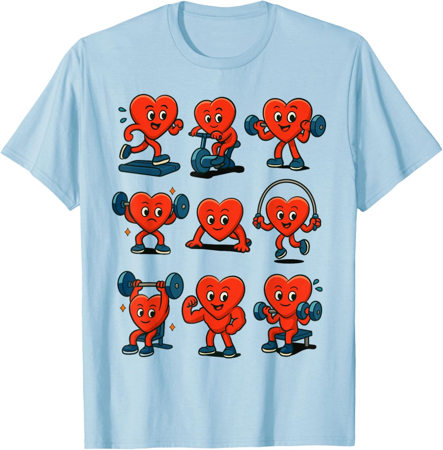 Heart Fitness Collection Gym Workout Weightlifting Valentine T-Shirt - T-Shirt | Light Blue