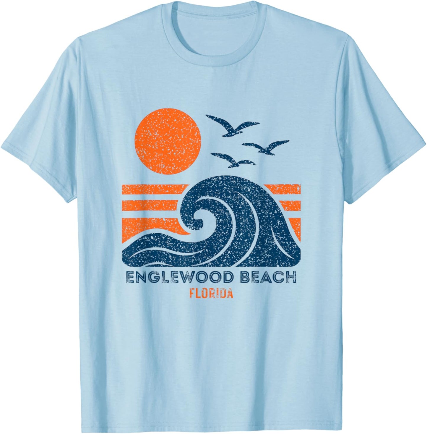 Englewood Beach Florida Retro Vintage Souvenir Vacation Sun T-Shirt - T-Shirt | Light Blue