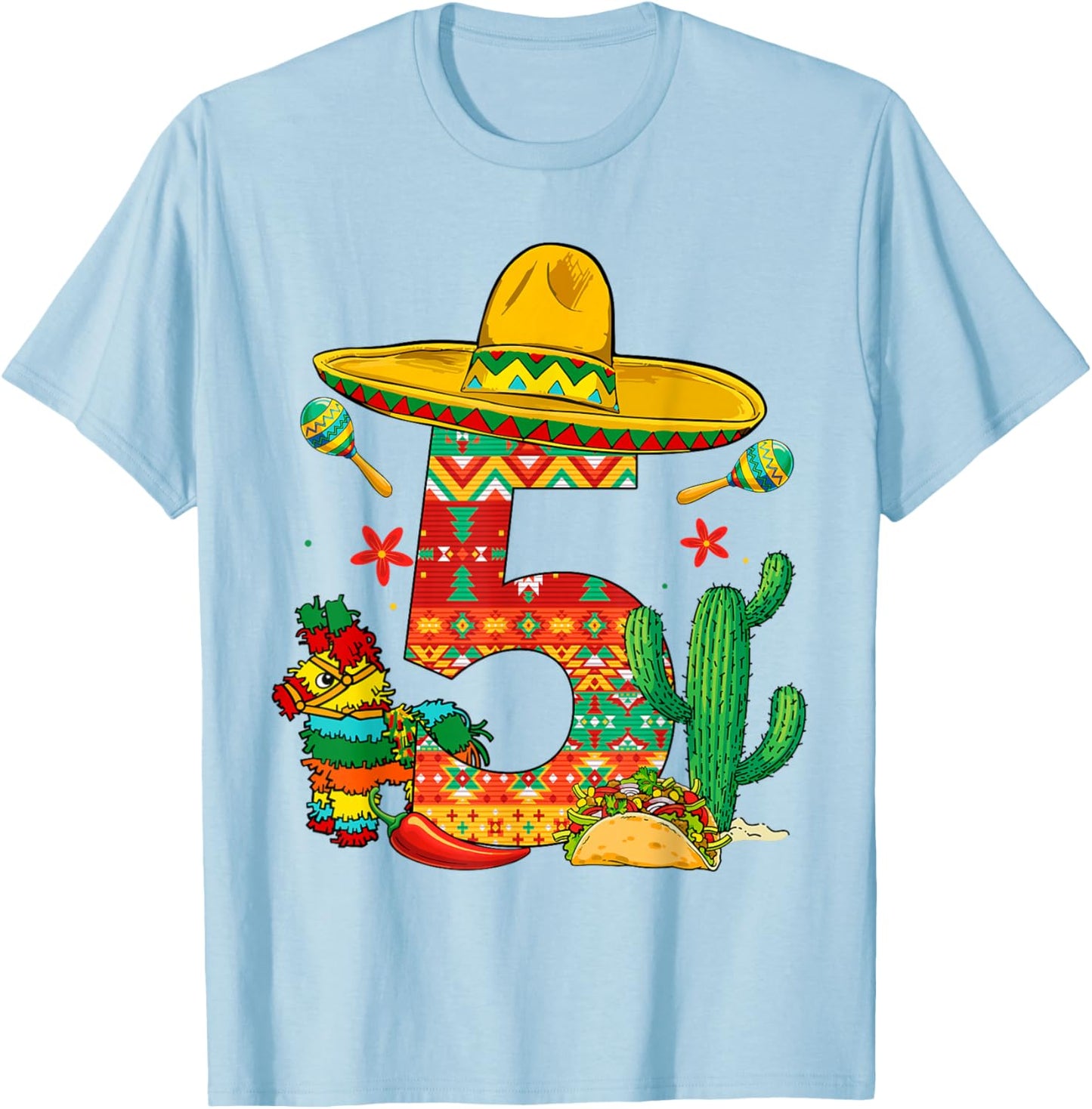 5 Years Old 5th Birthday Cinco De Mayo Fiesta Boy Kid Girl T-Shirt - T-Shirt | Light Blue