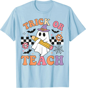 Trick or Teach Cute Ghost Teacher Halloween Spooky School T-Shirt - T-Shirt | Light Blue