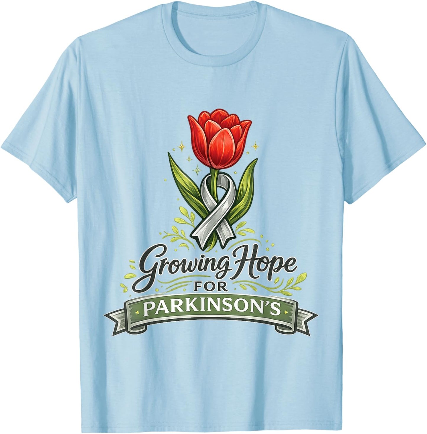 Parkinson’s Warrior Awareness Ribbon Tulip Growing Hope T-Shirt - T-Shirt | Light Blue