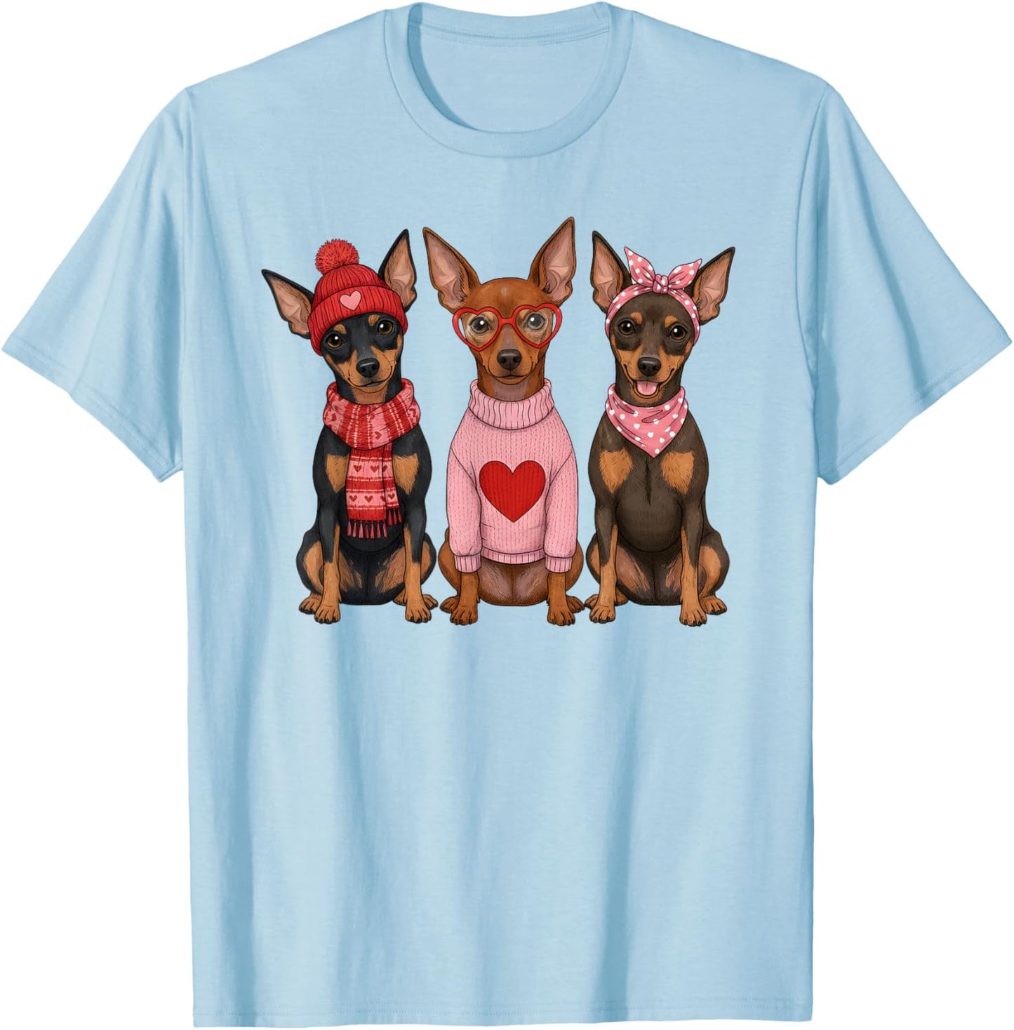 Cute Miniature Pinscher Valentine Min Pin Dog T-Shirt - T-Shirt | Light Blue