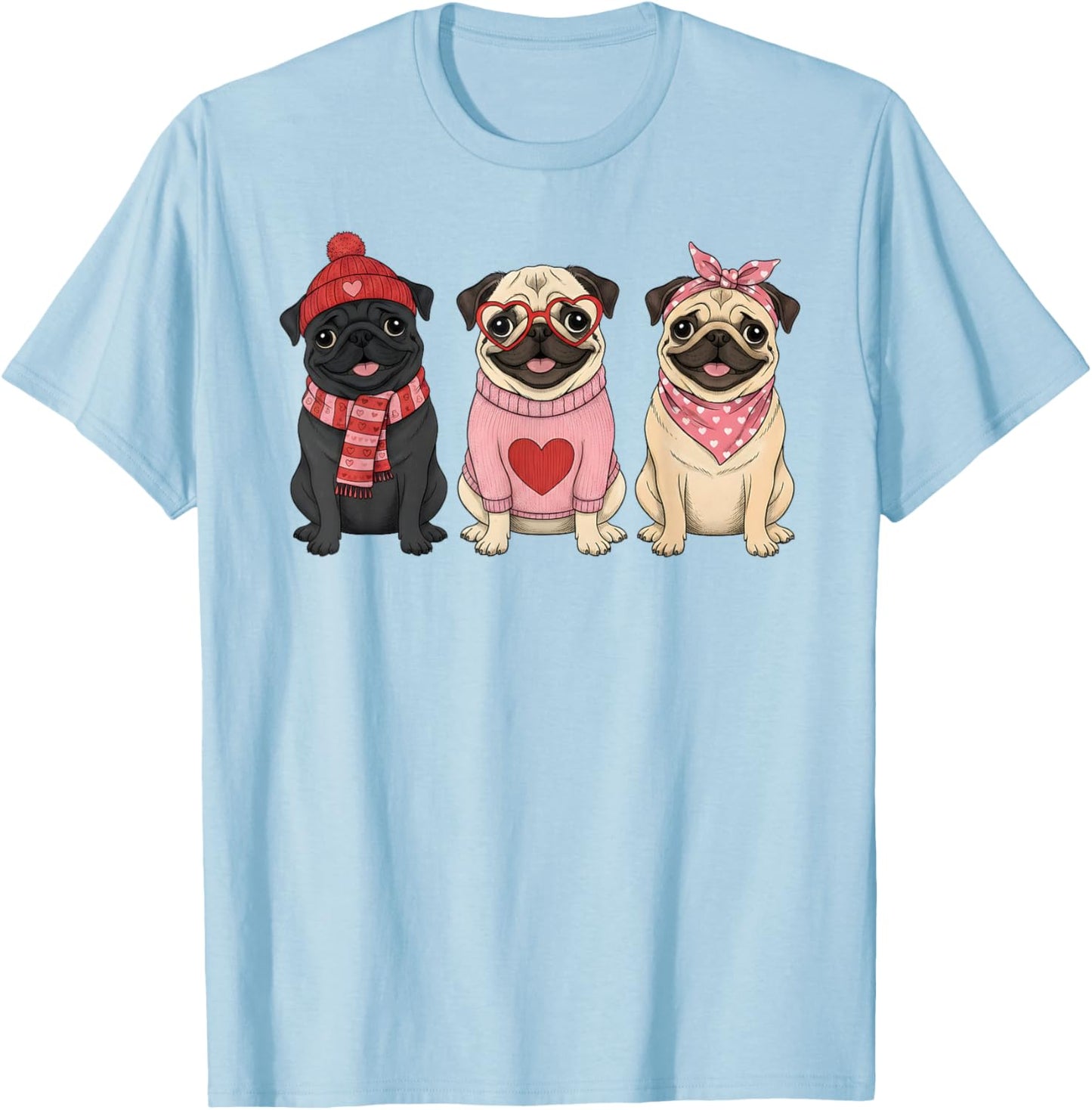 Cute Pug Valentine Dog T-Shirt - T-Shirt | Light Blue