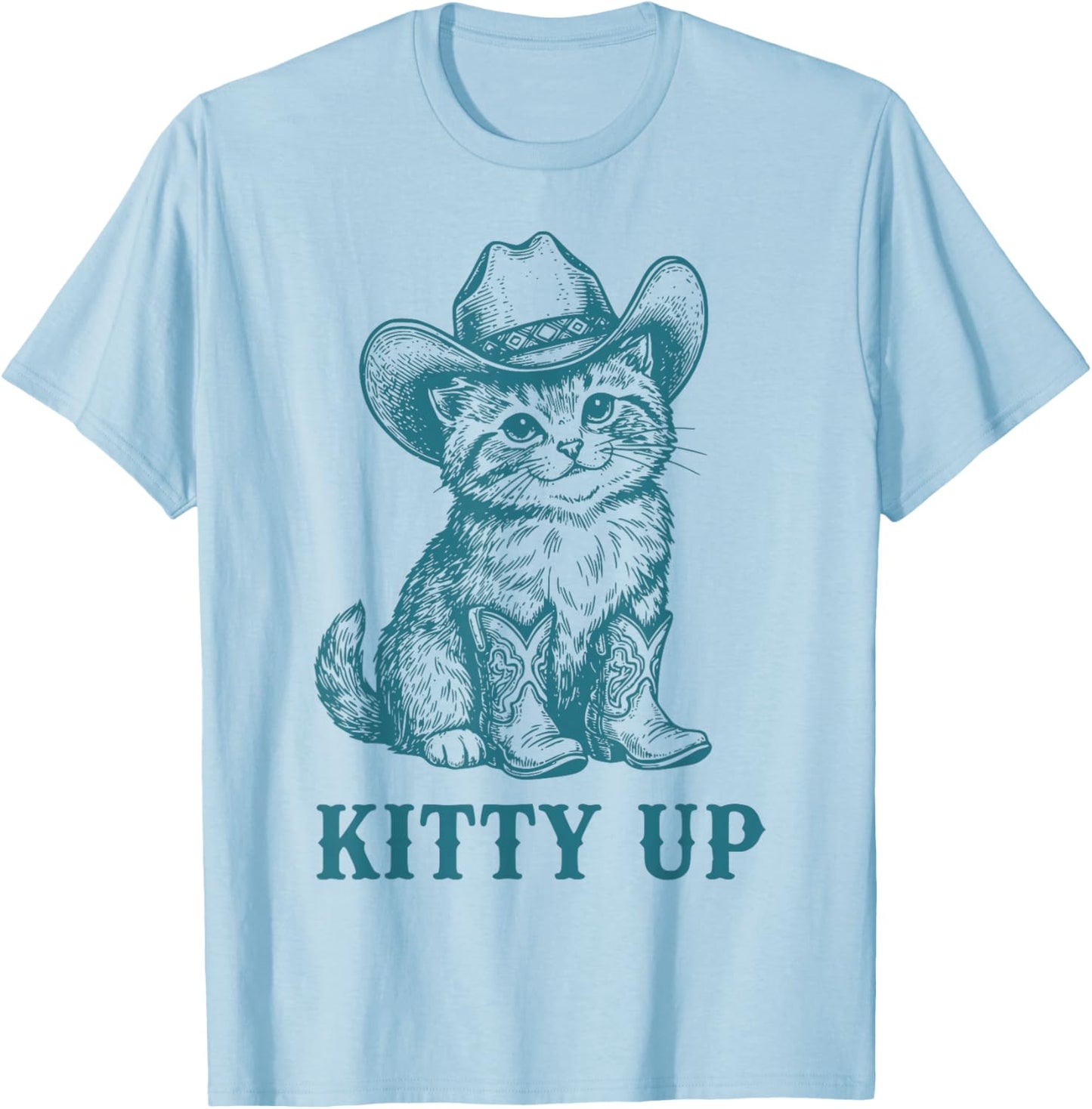 Cowboy Cat Kitty Up Vintage Western Cat Funny T-Shirt - T-Shirt | Light Blue
