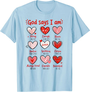 Valentine God Says I Am Heart T-Shirt - T-Shirt | Light Blue
