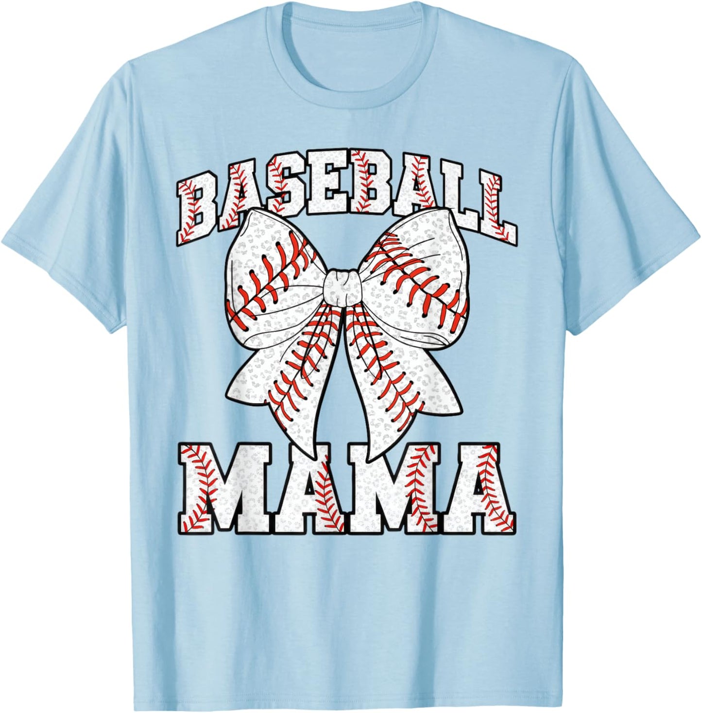 Baseball Mama Sports Mom Leopard Baseball Bow Girls Women T-Shirt - T-Shirt | Light Blue