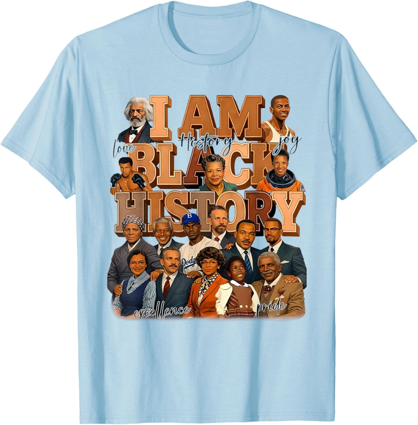 I Am Black History Heart Love African American Women Men Kid T-Shirt - T-Shirt | Light Blue