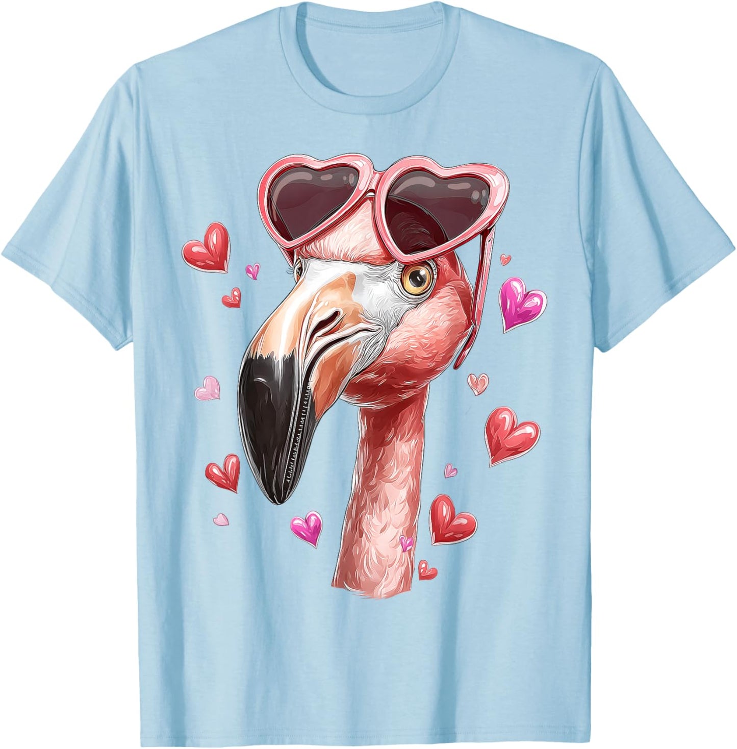 Flamingo Animal Valentine's Day Heart Sunglasses T-Shirt - T-Shirt | Light Blue