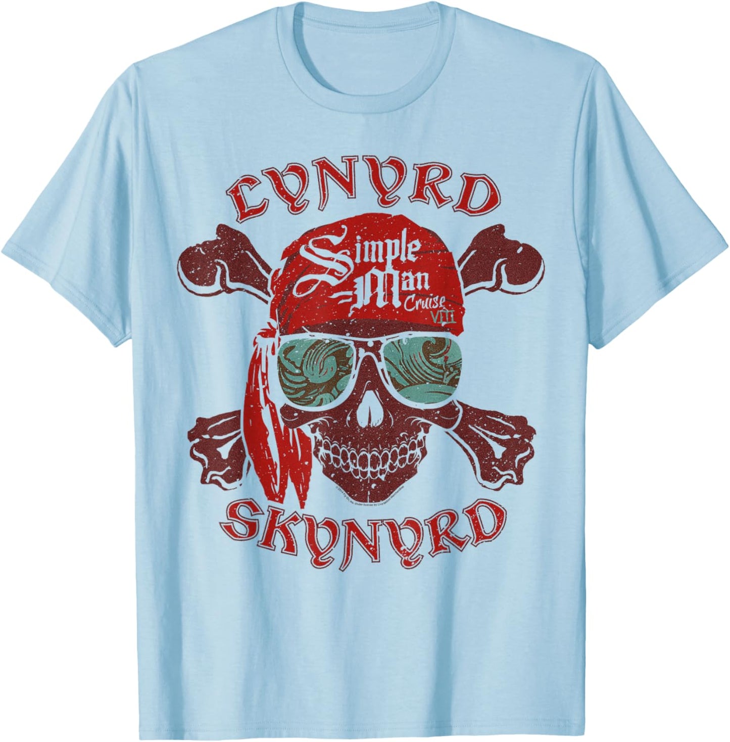 Lynyrd Skynyrd Skull Crossbones Simple Man Pirate Retro Rock T-Shirt - T-Shirt | Light Blue