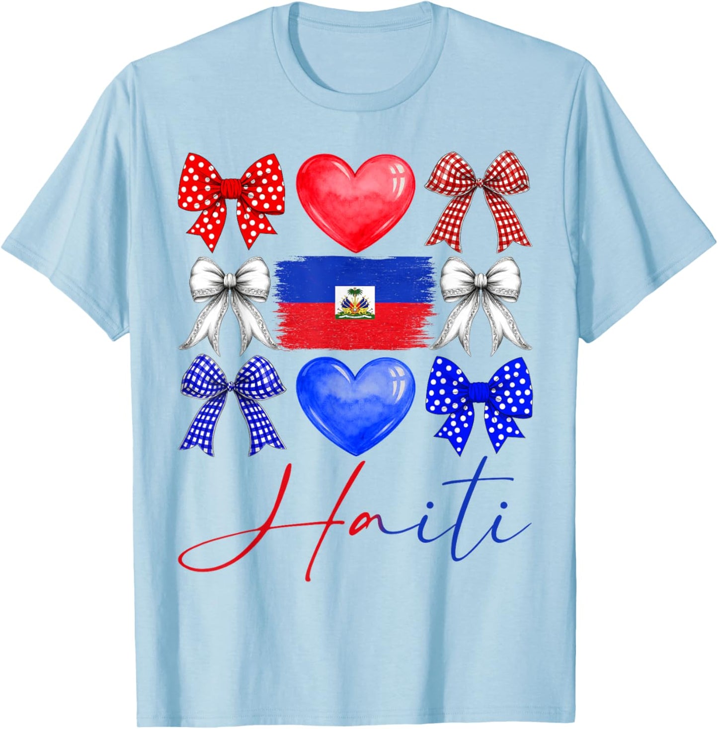 Cute Coquette Haitian Flag Day Haiti Pride Women Girl T-Shirt - T-Shirt | Light Blue