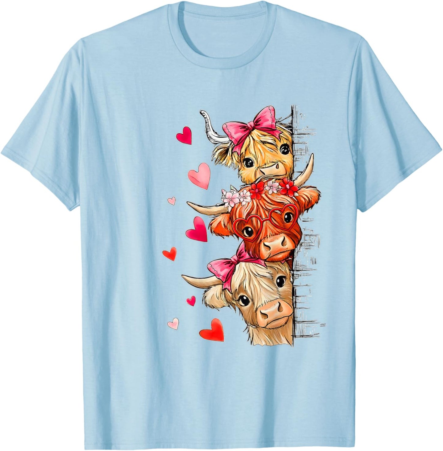 Valentine Highland Cow T-Shirt - T-Shirt | Light Blue