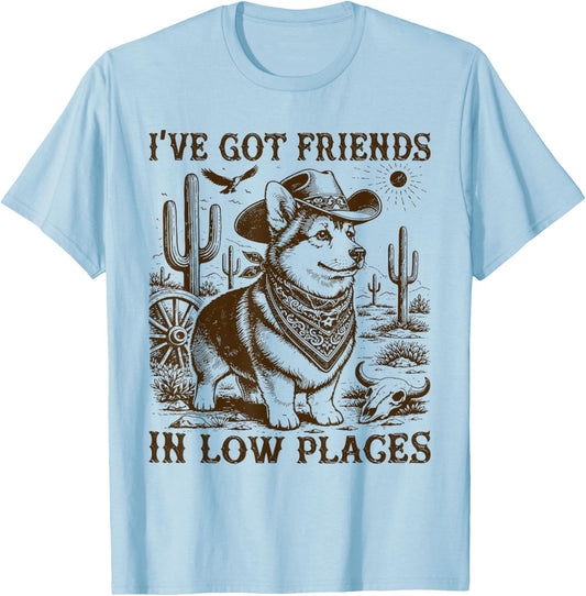 I've Got Friends in Low Places Corgi Dad T-Shirt - T-Shirt | Light Blue