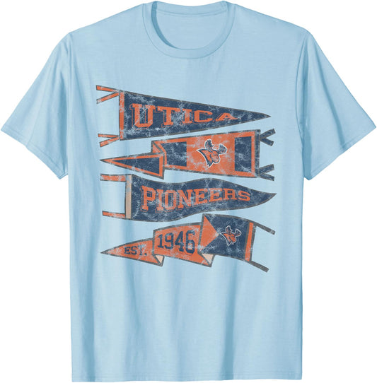 Utica University Pioneers Distressed Pennants T-Shirt - T-Shirt | Light Blue