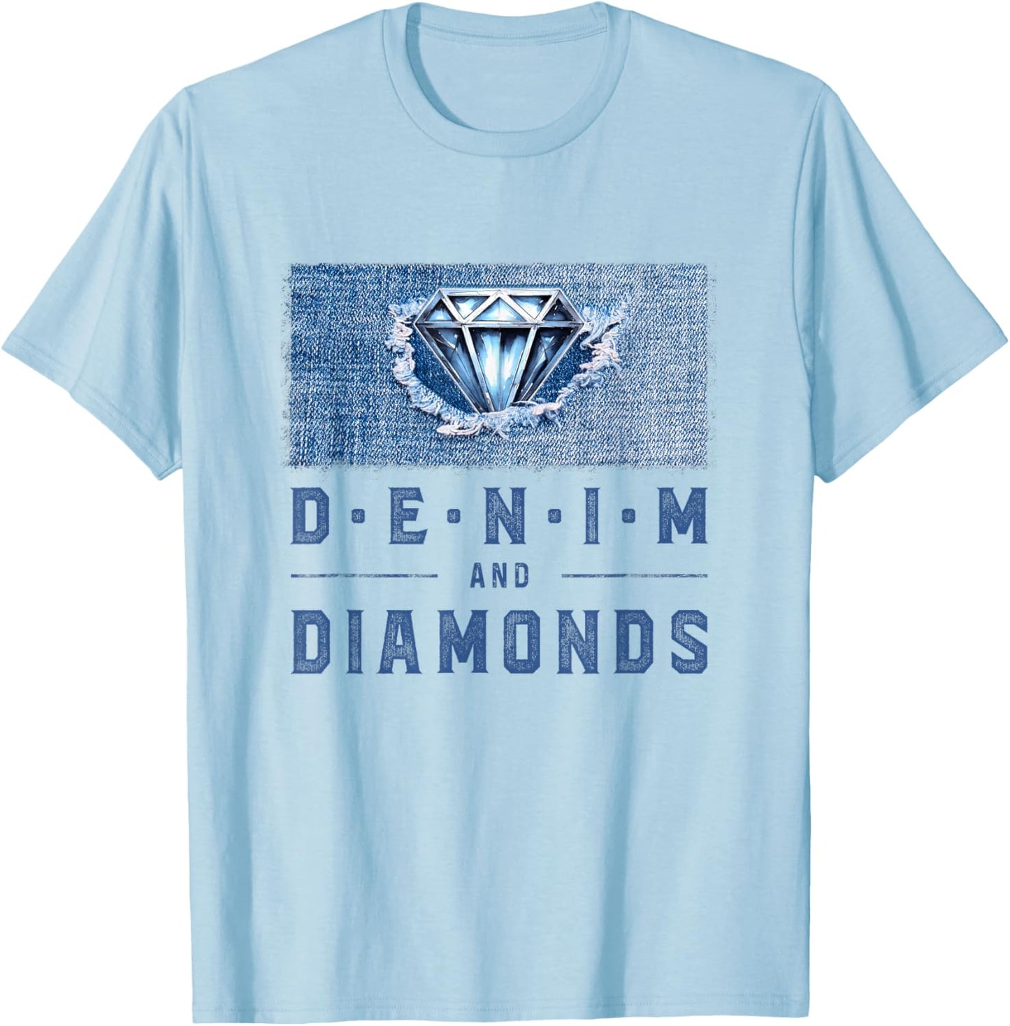 Denim and Diamonds Western Girls Night Party Vibes T-Shirt - T-Shirt | Light Blue