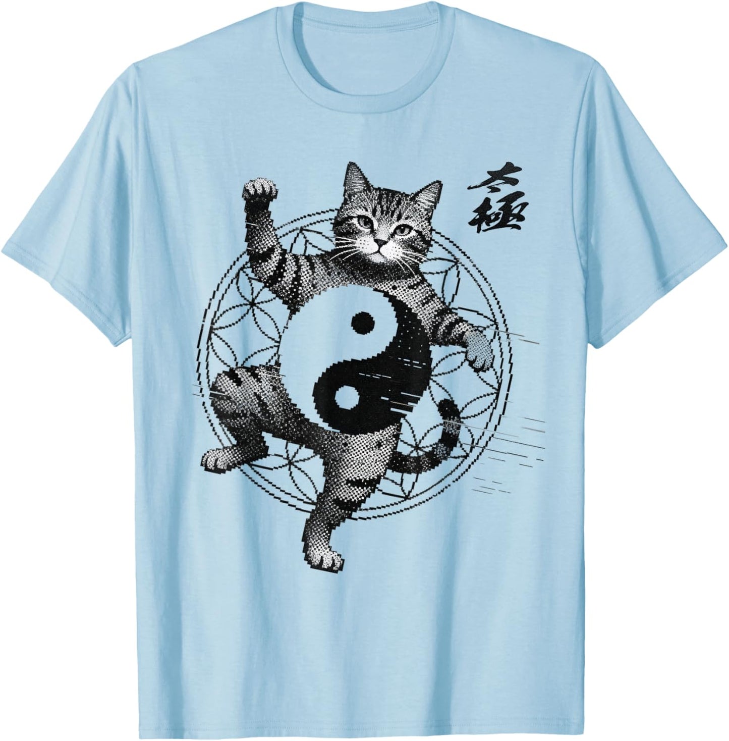 Funny Cat Demonstrating Tai Chi Martial Arts Yin Yang Glitch T-Shirt - T-Shirt | Light Blue