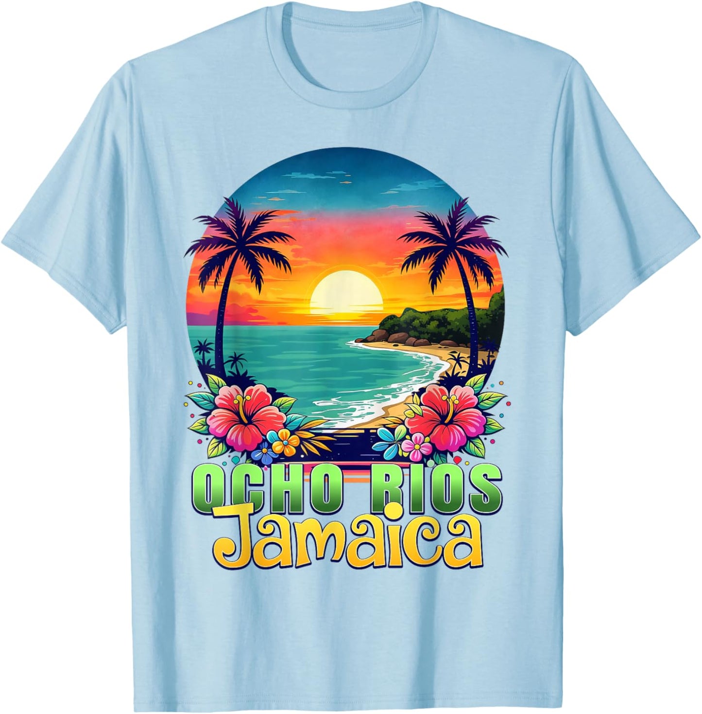 Ocho Rios Jamaica Beach Tropical Sunset Summer Vacation T-Shirt - T-Shirt | Light Blue