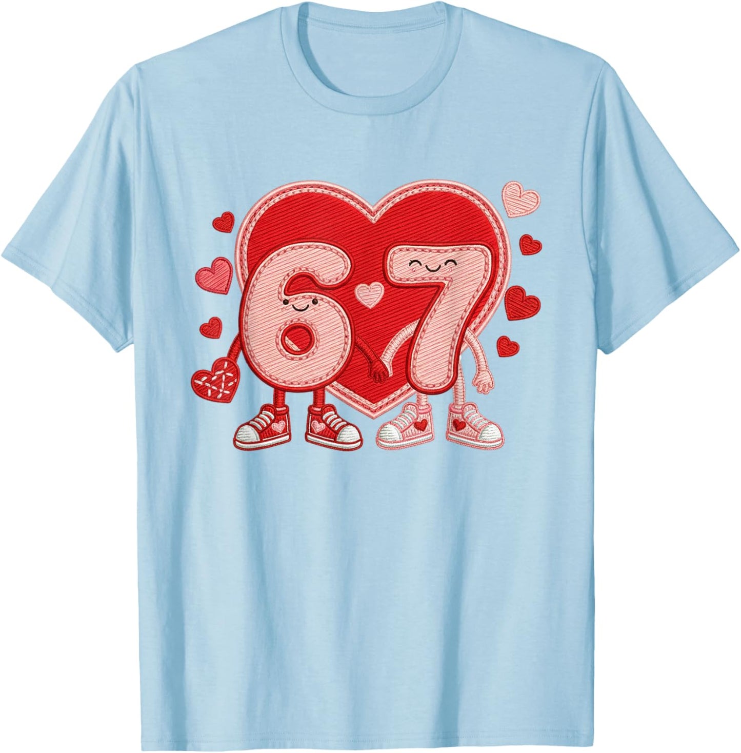 Valentine’s Day 67 Meme Six Seven 6 7 Valentine Heart Couple T-Shirt - T-Shirt | Light Blue