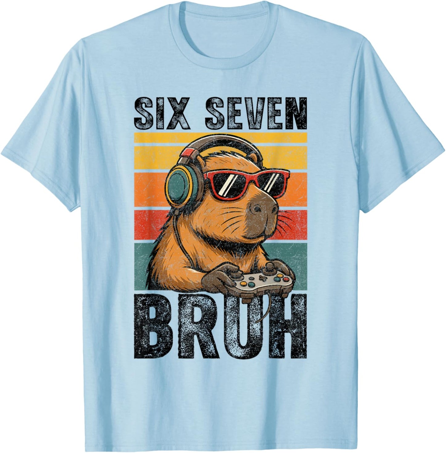 Six Seven Bruh 67 Meme Capybara Funny Video Games Capybara T-Shirt - T-Shirt | Light Blue