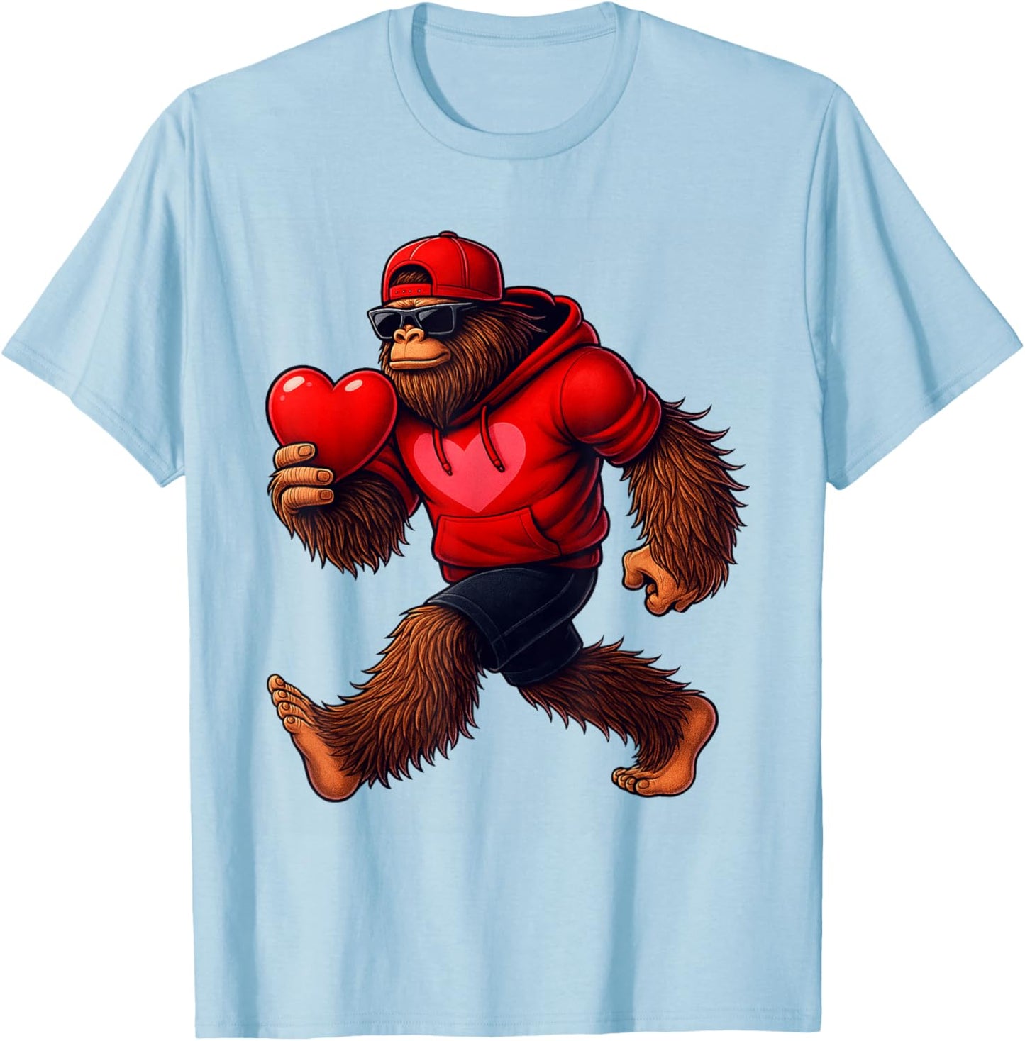 Funny Valentines Day Bigfoot Heart Sunglasses Sasquatch Boys T-Shirt - T-Shirt | Light Blue