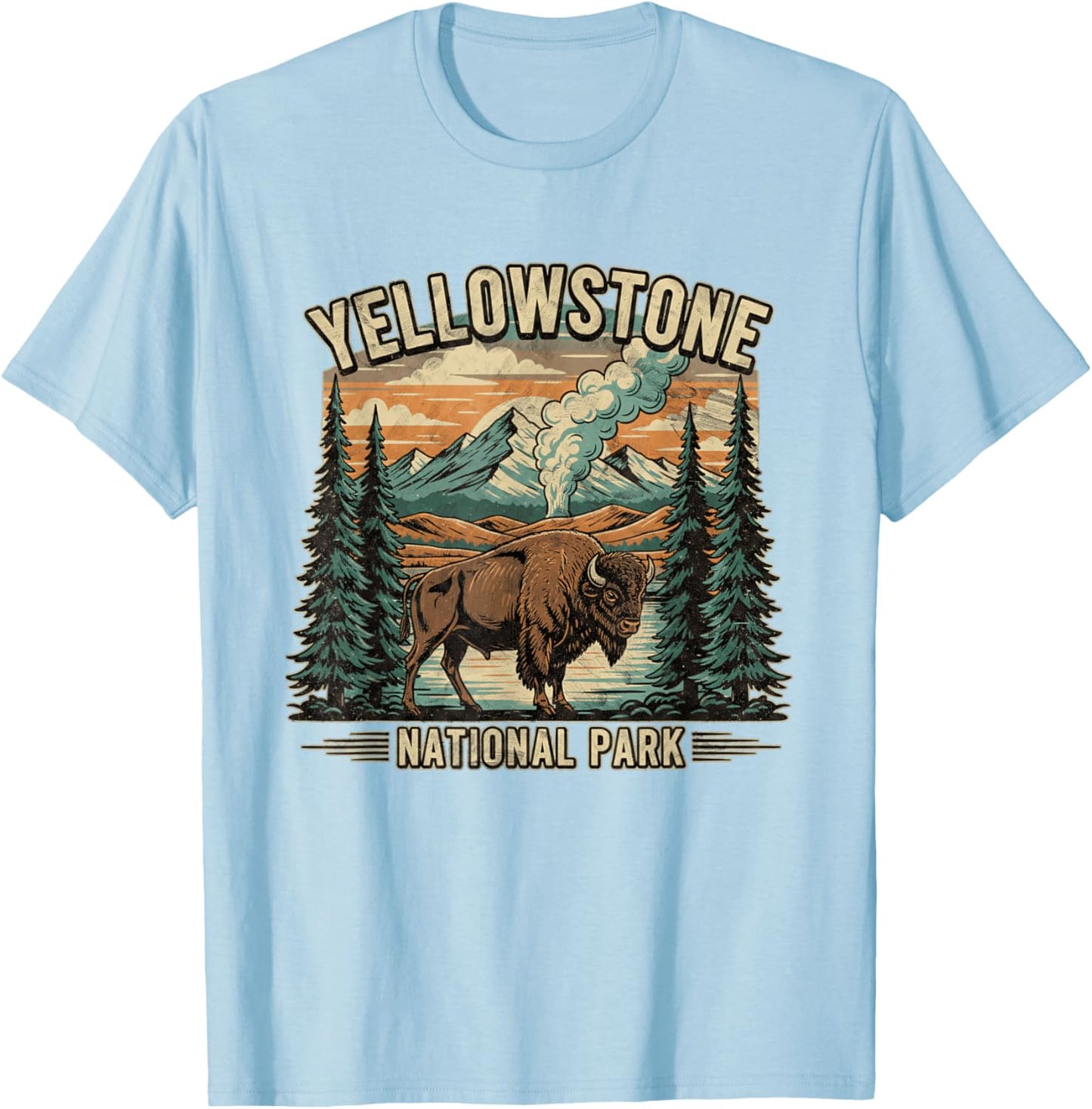 Yellowstone National Park Vintage Hiking Camping T-Shirt - T-Shirt | Light Blue