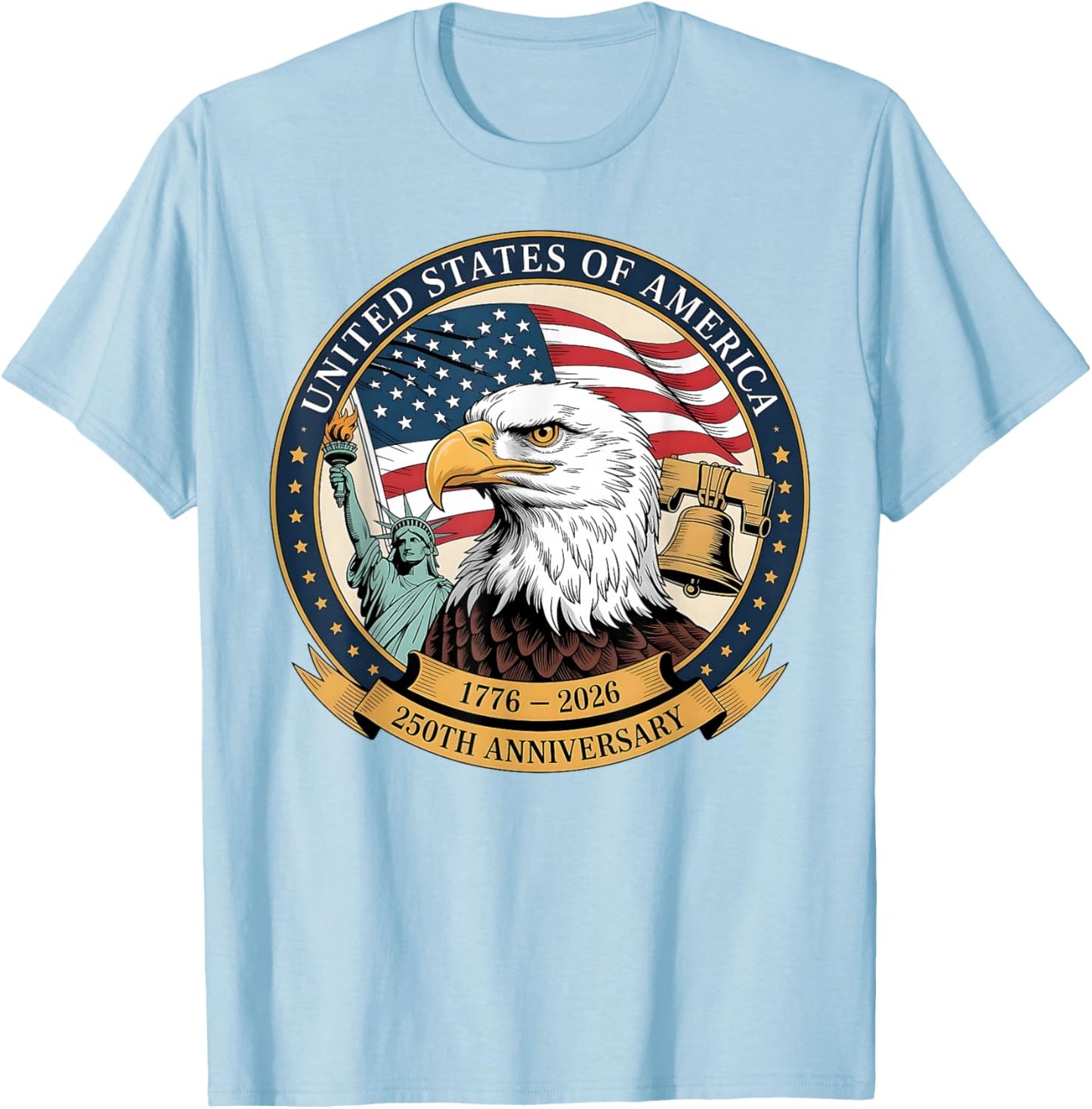 Eagle and Flag 1776-2026 250th Birthday America T-Shirt - T-Shirt | Light Blue
