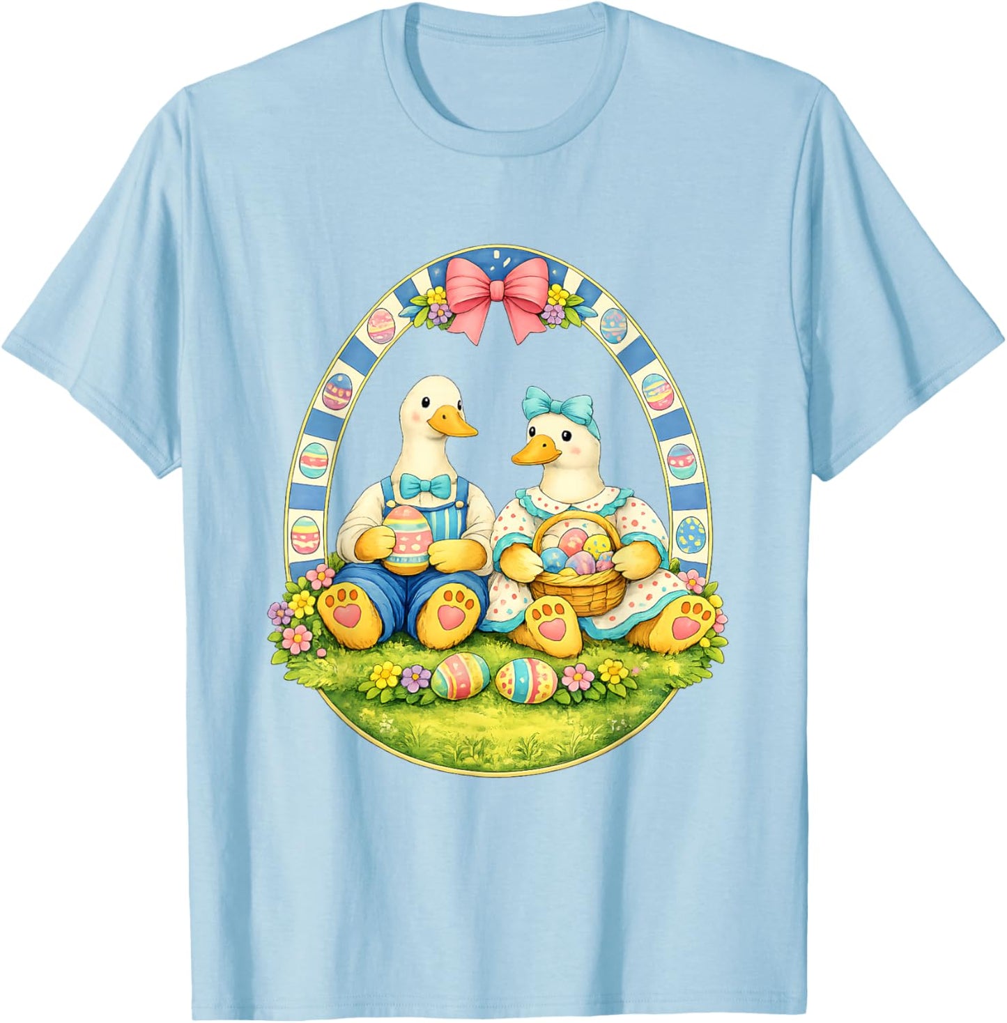 Easter Vintage 80's Geese with Eggs and Basket Goose T-Shirt - T-Shirt | Light Blue