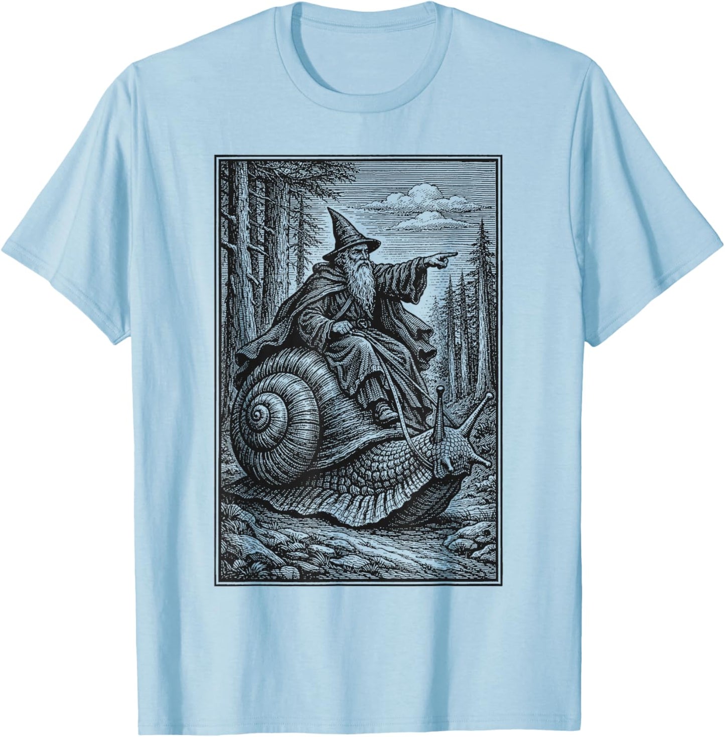 Retro Medieval Snail Rider Whimsical Wizard Fantasy Snail T-Shirt - T-Shirt | Light Blue