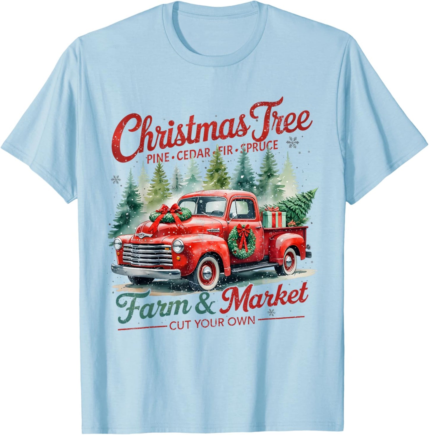 Christmas Tree Farm Red Truck Holiday Vintage T-Shirt - T-Shirt | Light Blue