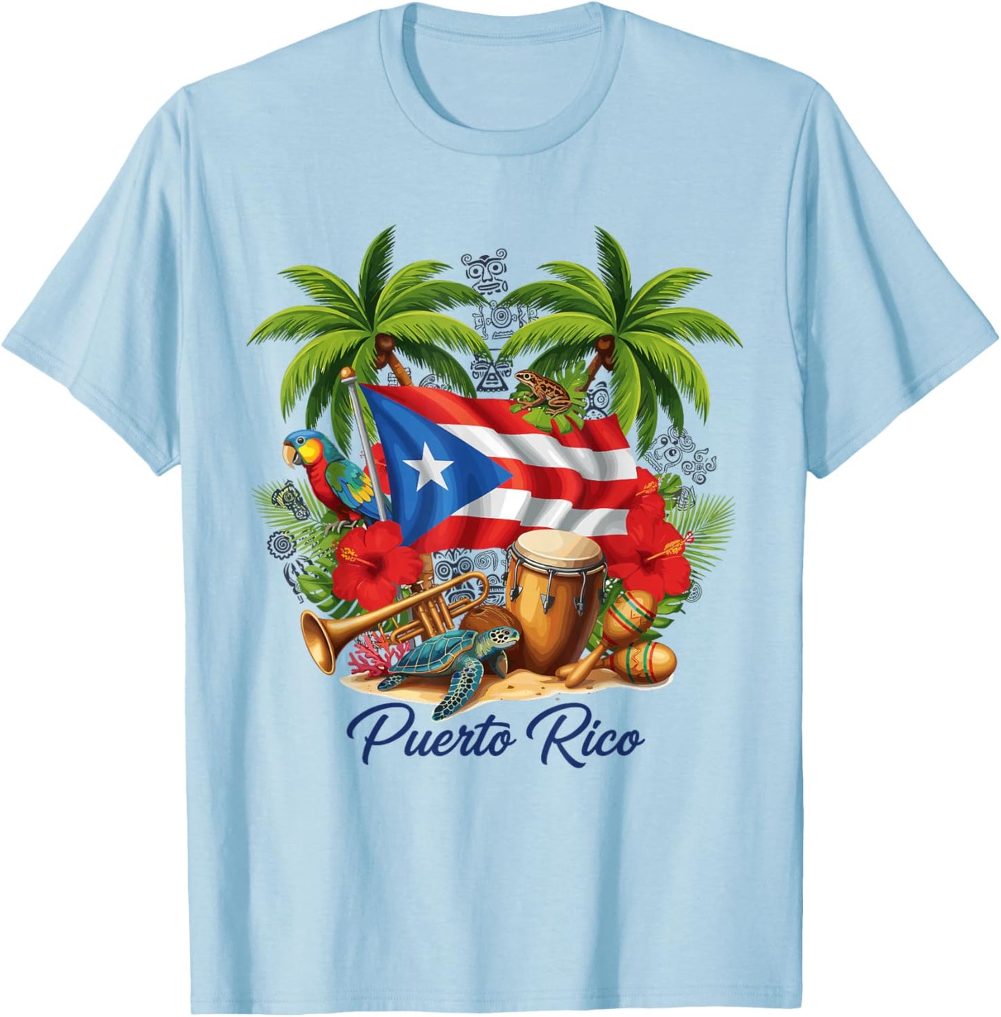 Puerto Rico Flag Floral Frog Boricua Women Hispanic Heritage T-Shirt - T-Shirt | Light Blue