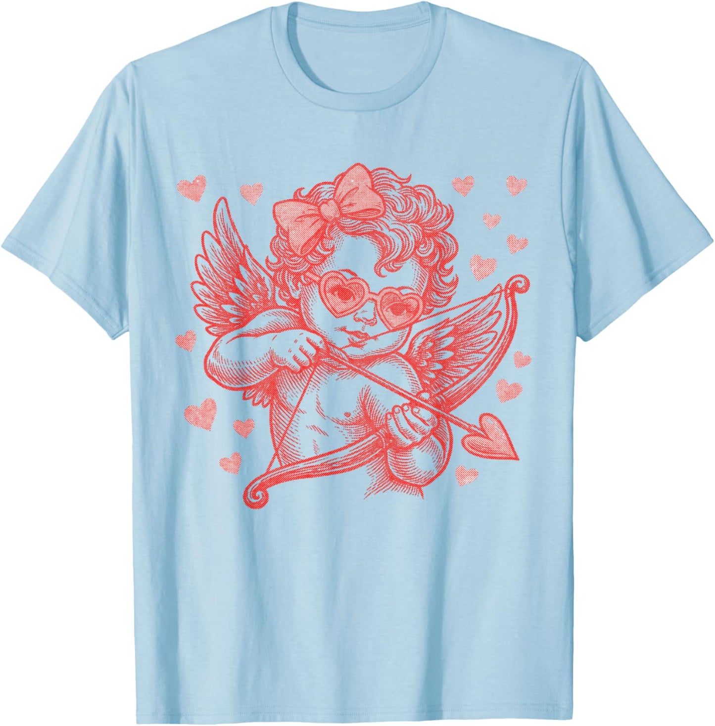 Cute Vintage Cupid Blowing Bubble Retro Cupid Valentine Day T-Shirt - T-Shirt | Light Blue