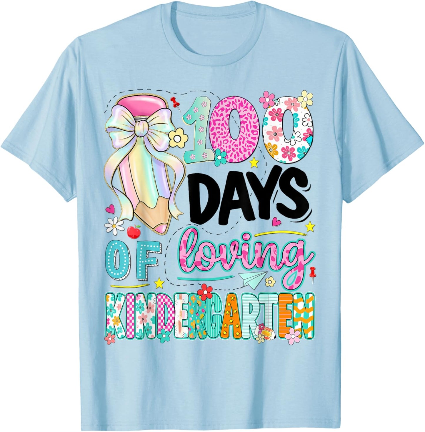 100th Day of School Kids Girls Kindergarten Teachers T-Shirt - T-Shirt | Light Blue