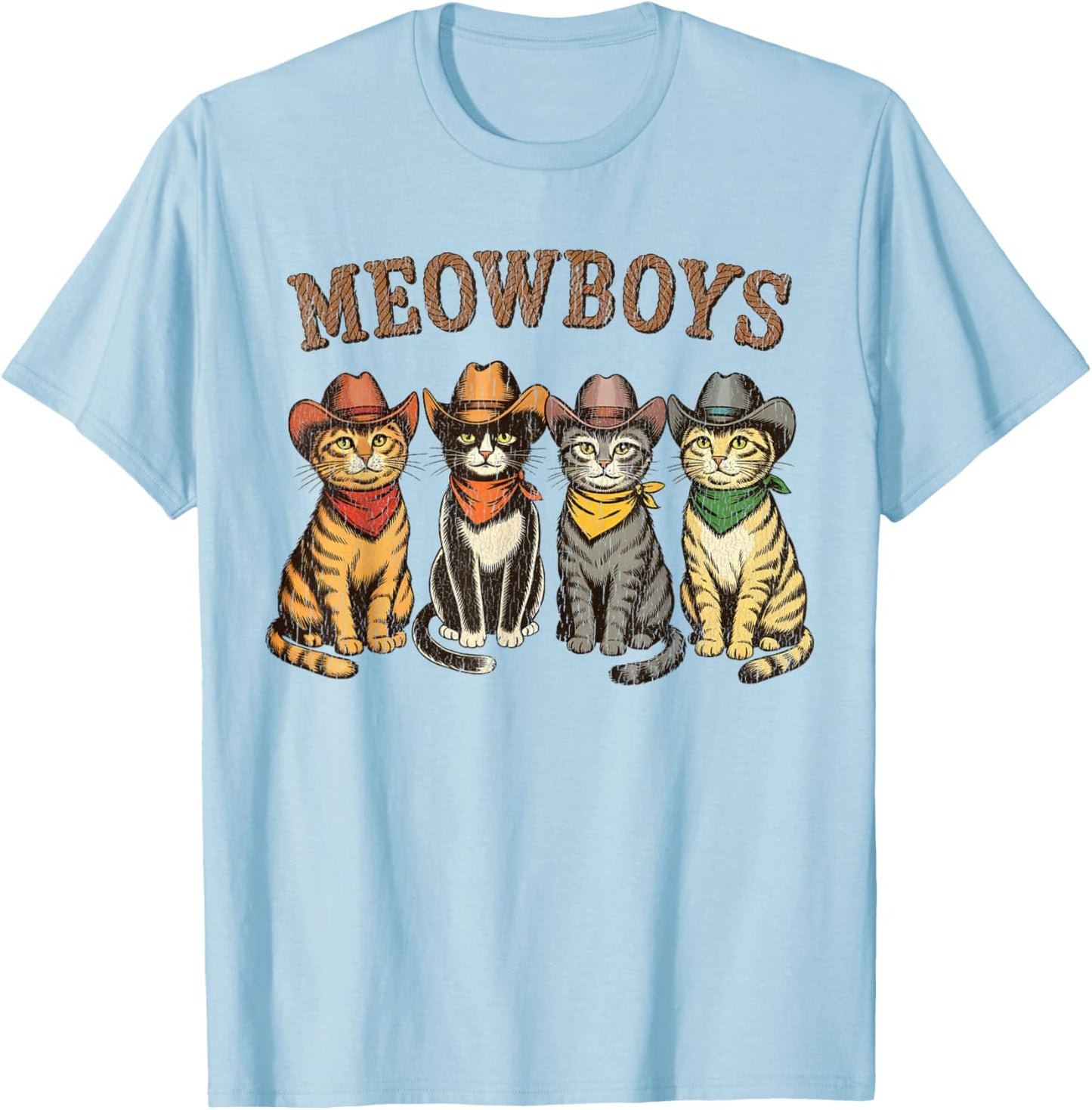 Meowboys Funny Cowboy Cats Vintage Western Humor Cat Lovers T-Shirt - T-Shirt | Light Blue