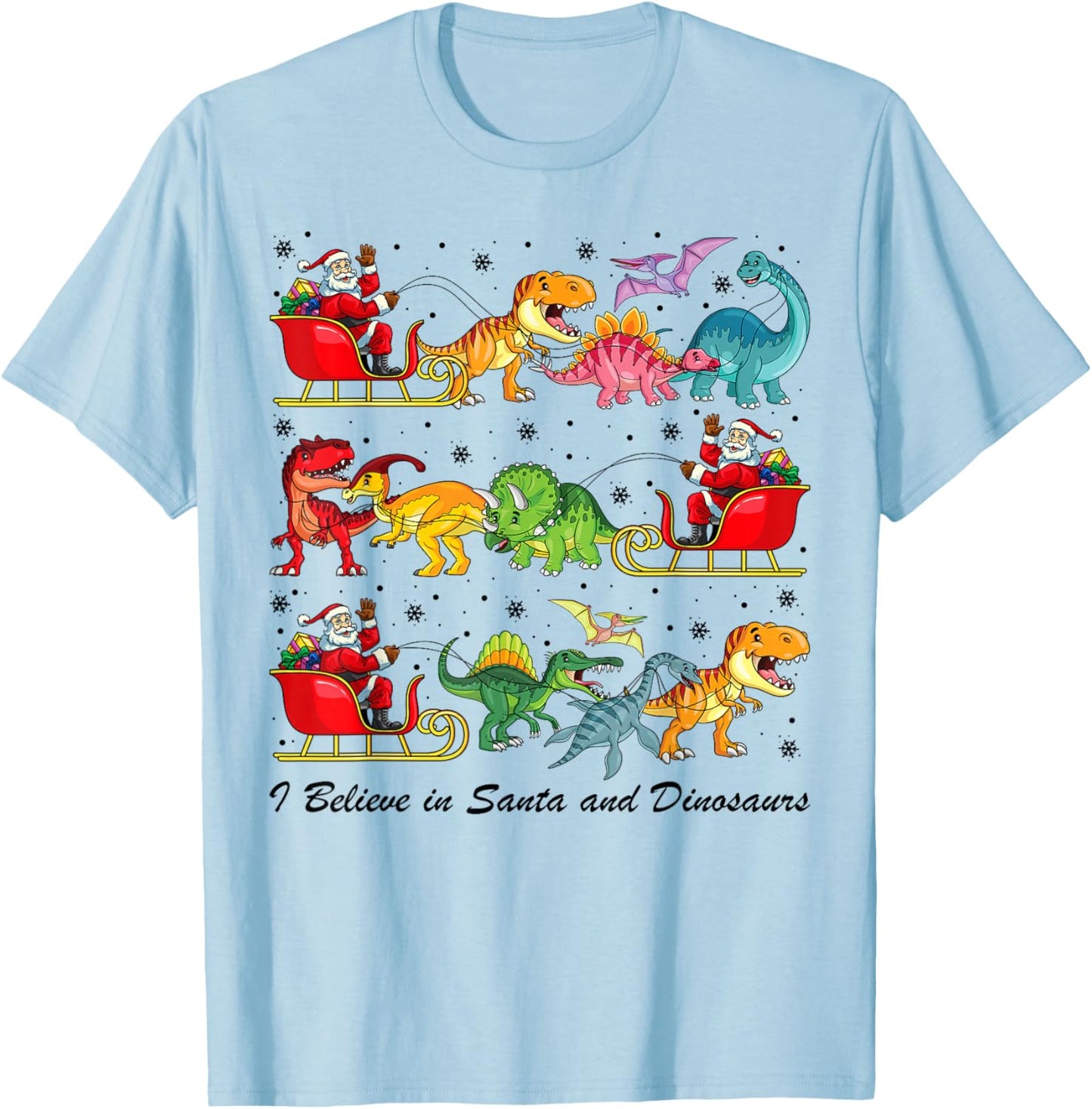 I Believe in Santa and Dinosaur Merry Christmas Boys Kids T-Shirt - T-Shirt | Light Blue