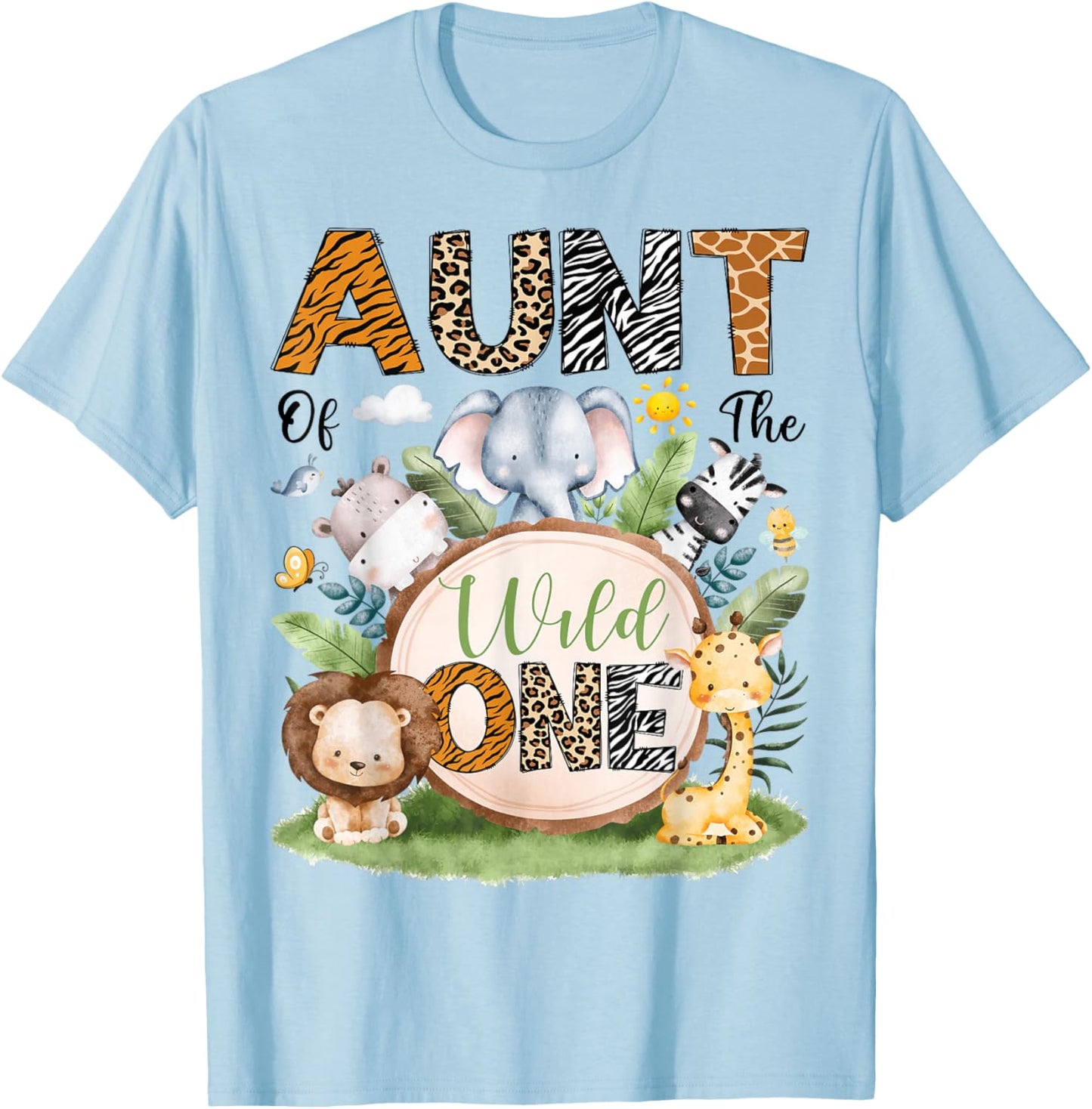 Aunt of The Wild One Safari Jungle 1st Birthday Boy T-Shirt - T-Shirt | Light Blue