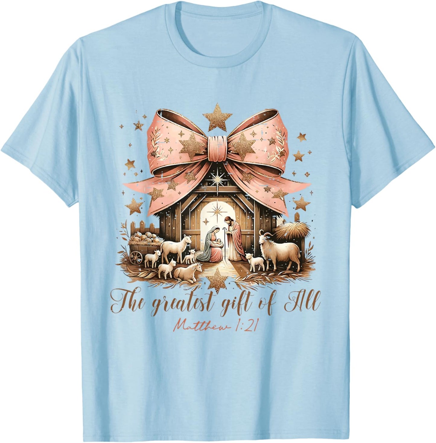 Cute The Greatest Gift of All Jesus Nativity Scene Christmas T-Shirt - T-Shirt | Light Blue
