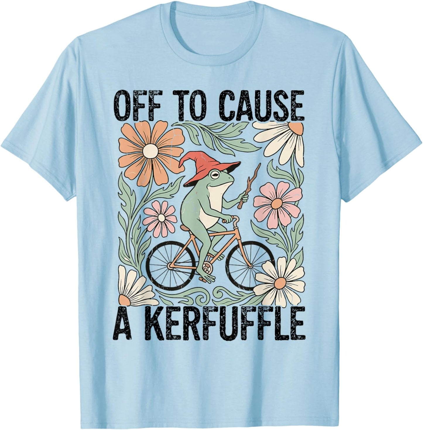 Frog Wizard Riding Bike Off to Cause A Kerfuffle Design T-Shirt - T-Shirt | Light Blue