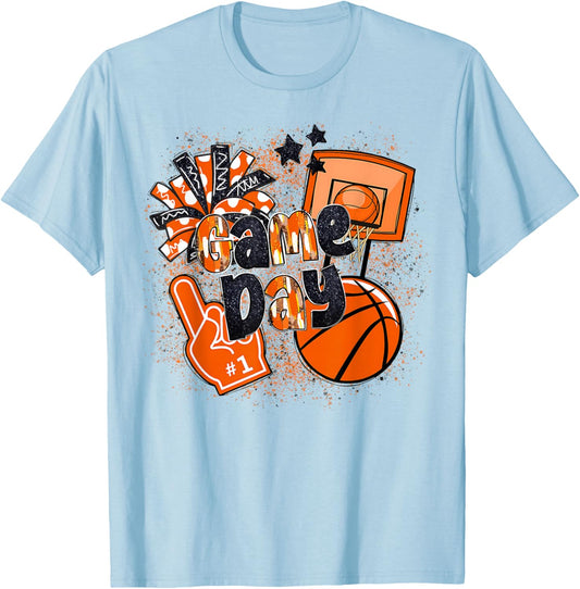 Game Day Basketball Boy Girl Men Women Basketball Mom Cheer T-Shirt - T-Shirt | Light Blue