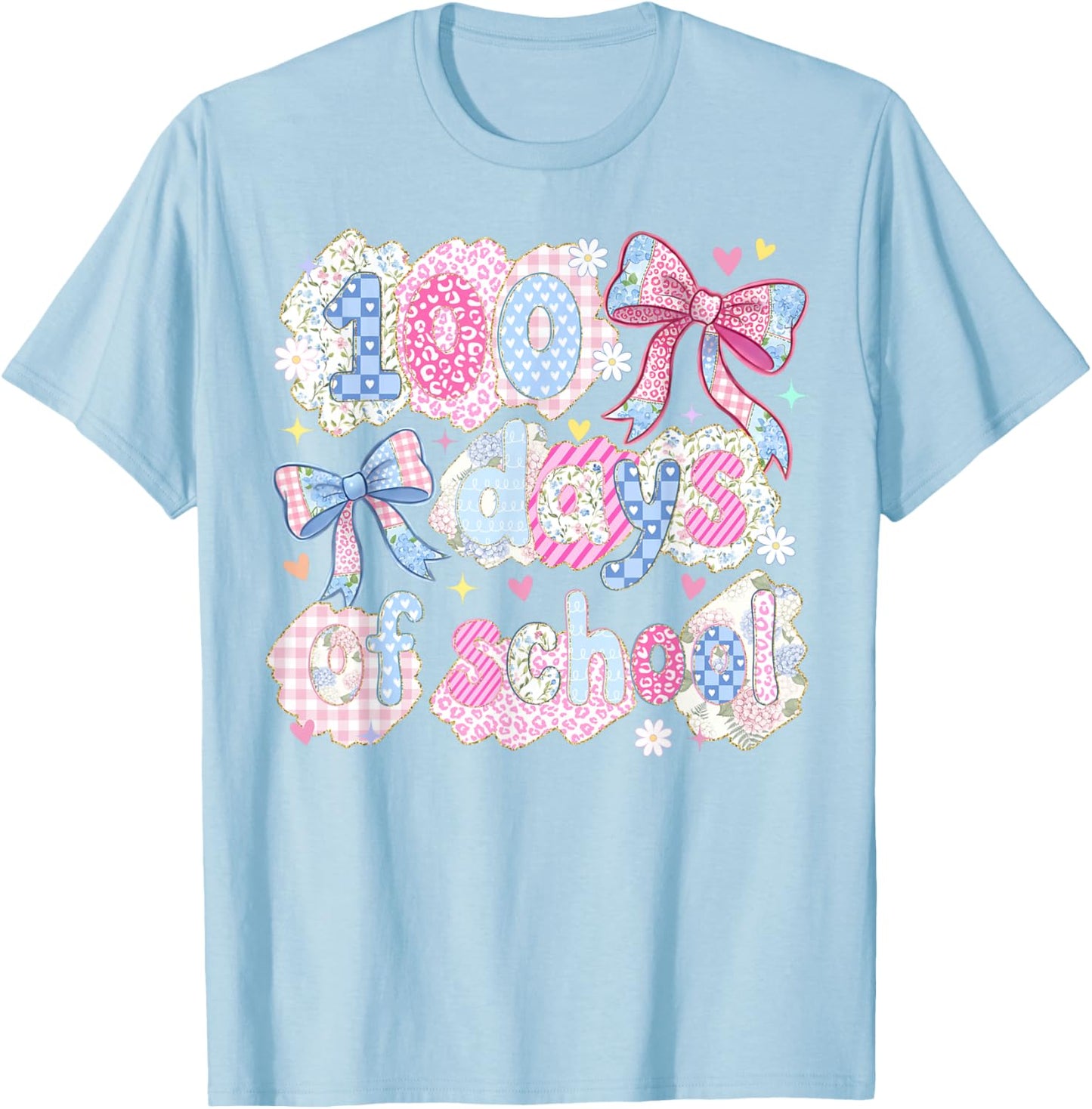 100 Days of School Coquette Bow Girls 100th Day of School T-Shirt - T-Shirt | Light Blue