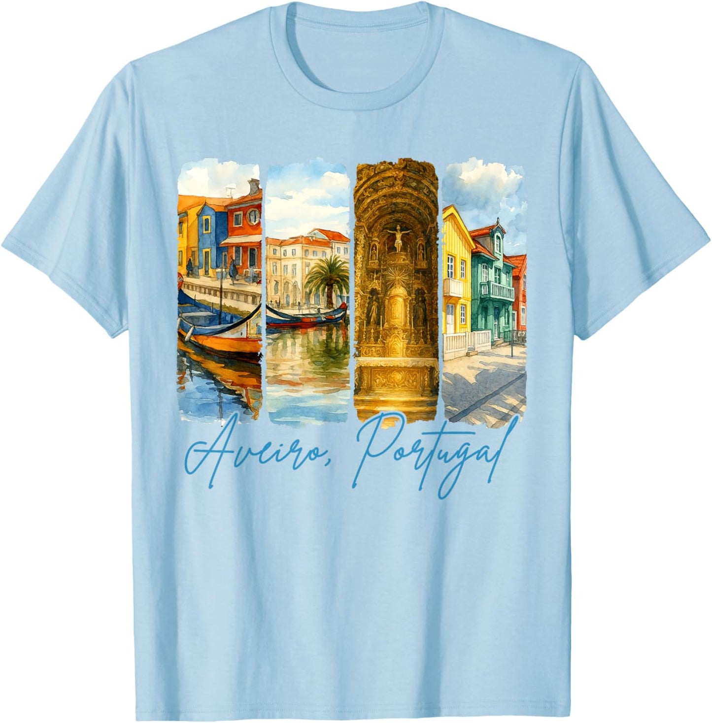 Aveiro Portugal Traveling Brushstroke Souvenir Vacation T-Shirt - T-Shirt | Light Blue