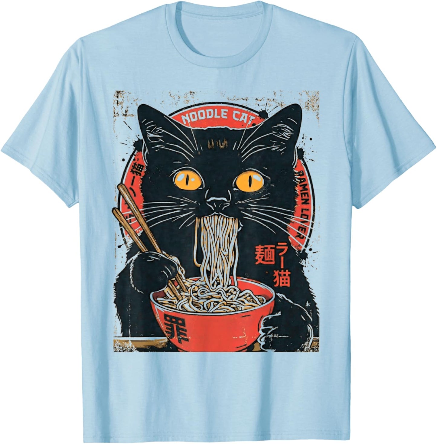 Noodle Cat Ramen Lover Japanese Food Cat Art Design T-Shirt - T-Shirt | Light Blue