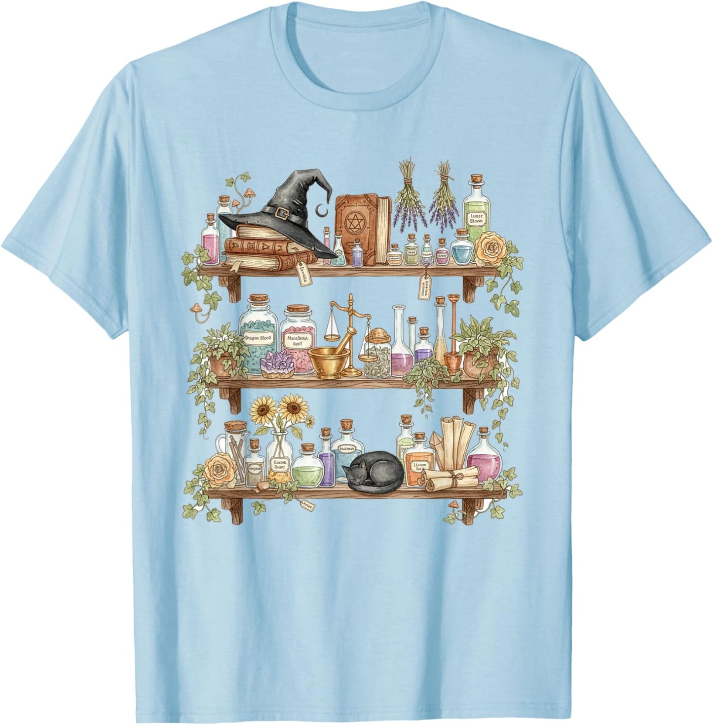 Witch Lover Witchy Wicca Pagan Cupboard Apothecary Herbs T-Shirt - T-Shirt | Light Blue